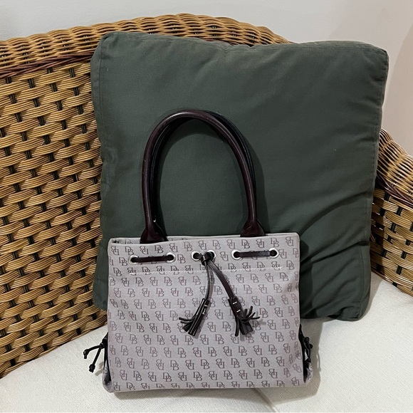 Dooney & Bourke Muni Tassels Taupe and Brown Leather Purse - Picture 1 of 8